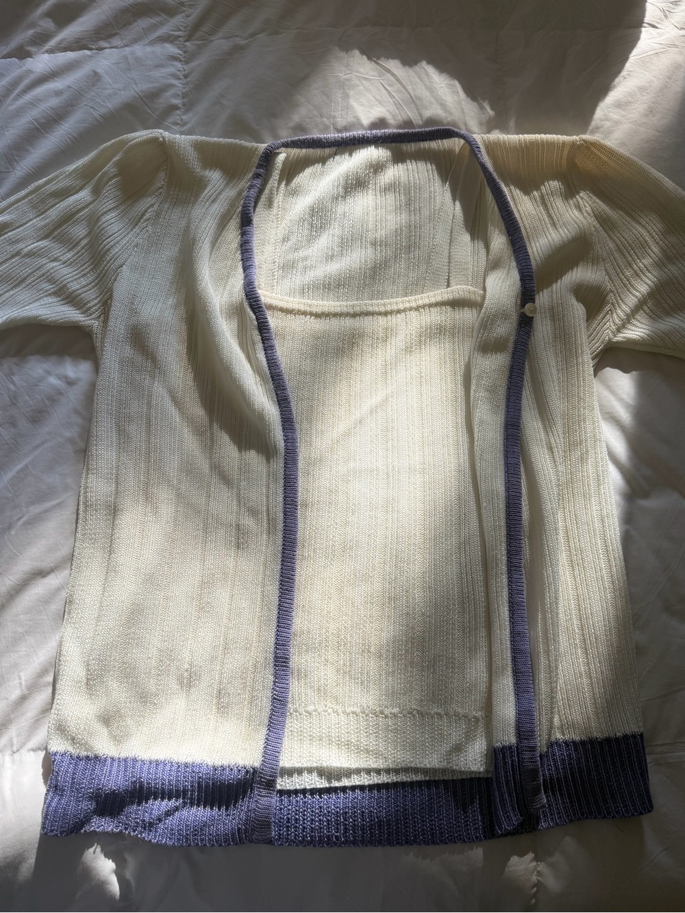 Vintage Matching Short Sleeve Cardigan with Matching Tank Set ~ cream/ lavender